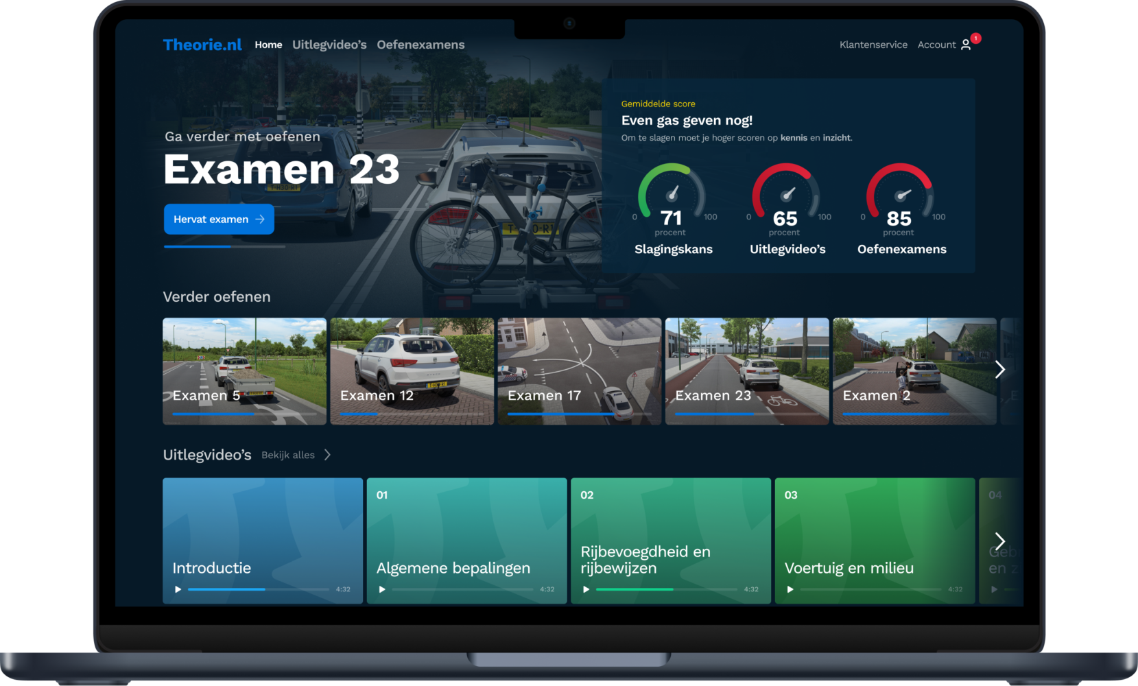Auto theorie oefenen met je eigen dashboard en slagingspercentage